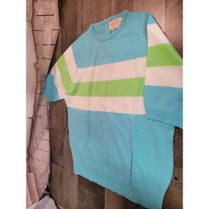 Acrylic Fibre Knit striped short sleeve blue white‎ green women's